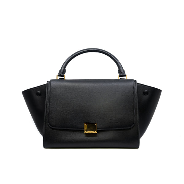 Small Trapeze Black Calfskin and Suede Handbag GHW With Strap - L'UXE LINK