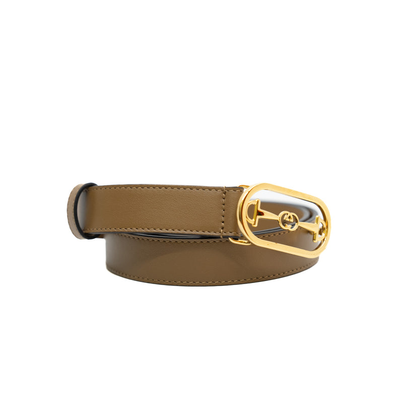 belt with double GG logo buckle in leather duck brown/grey ghw #28/70