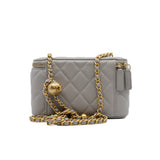 thumbnail Lambskin Quilted Pearl Crush Small Vanity Case with Chain Grey Ghw #HL3 - L'UXE LINK