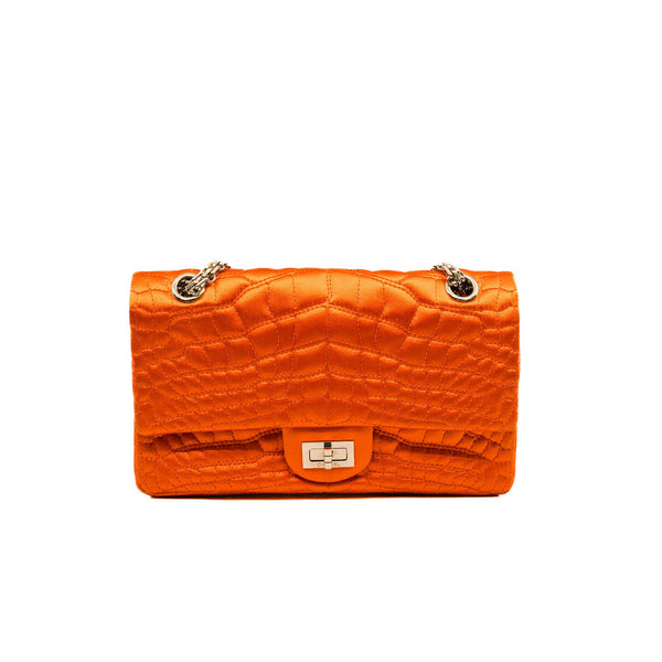 2.55 Reissue Classic 225 Orange Crocodile Quilted Satin Flap Bag Seri 12 - L'UXE LINK