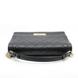 thumbnail Large Label Click In Black Calfskin Leather Quilted Top Handle Flap Bag GHW Seri 23 - L'UXE LINK