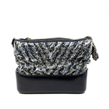 thumbnail Medium Gabrielle Chevron In Navy Plastic And Tweed Hobo Bag Multi Hardware Seri 25 - L'UXE LINK