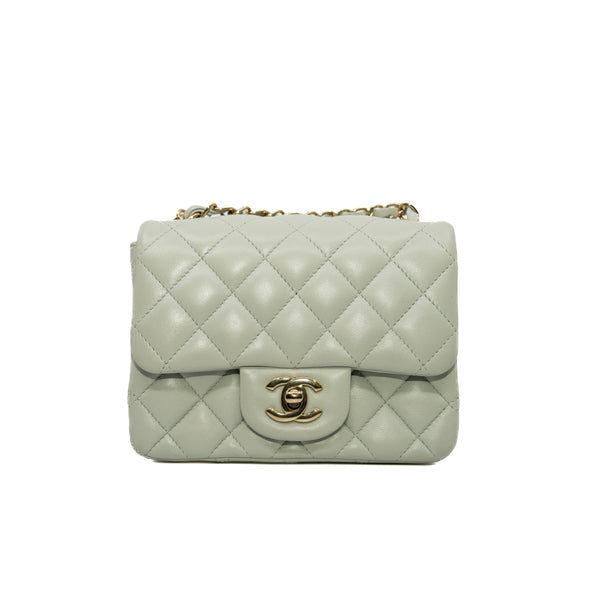 Mini Square Flap Bag Lambskin Light Grey LGHW Seri #X0X7 - L'UXE LINK