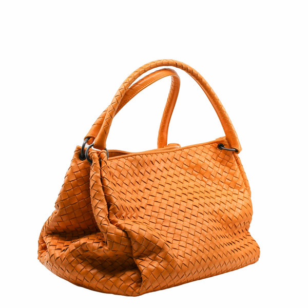 Intrecciato Shoulder Bag Woven Leather  yellow  Gun Metal - L'UXE LINK