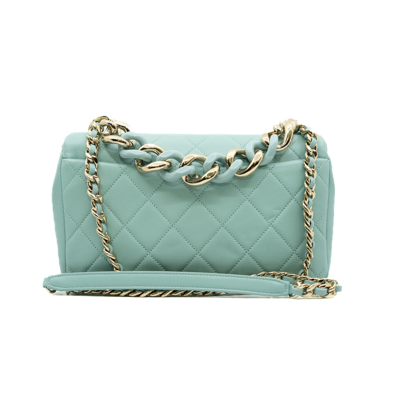 22C Medium Flap Bag With Enamel Chain In Calfskin Mint Green PHW Seri 29