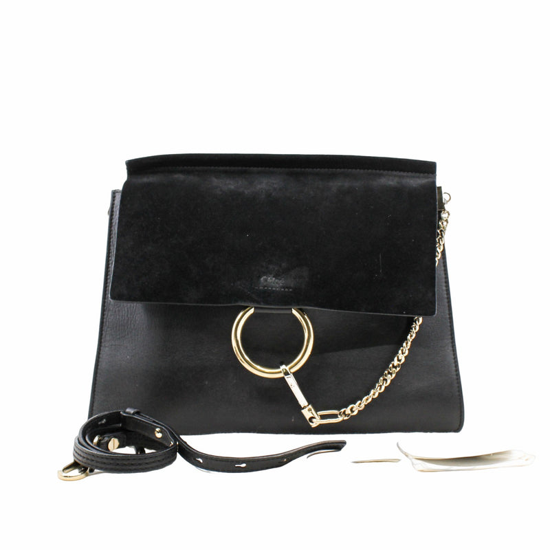 Faye medium suede mix leather black ghw - L'UXE LINK