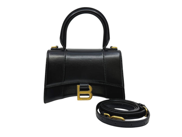 Hourglass XS With Strap In Shiny Calfskin Black GHW