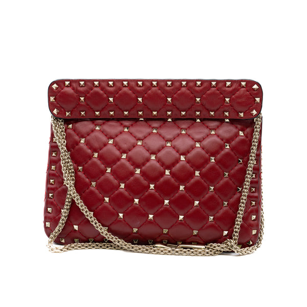 Medium Rockstud Spike Flap Bag Nappa Leather Red GHW - L'UXE LINK