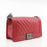 thumbnail Old Medium Leboy In Red Chevron Lambskin Leather Handbag PHW Seri 25 - L'UXE LINK