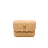 thumbnail Mini Pearl Crush Beige Lambskin Leather Flap Belt Bag GHW Seri 31 - L'UXE LINK