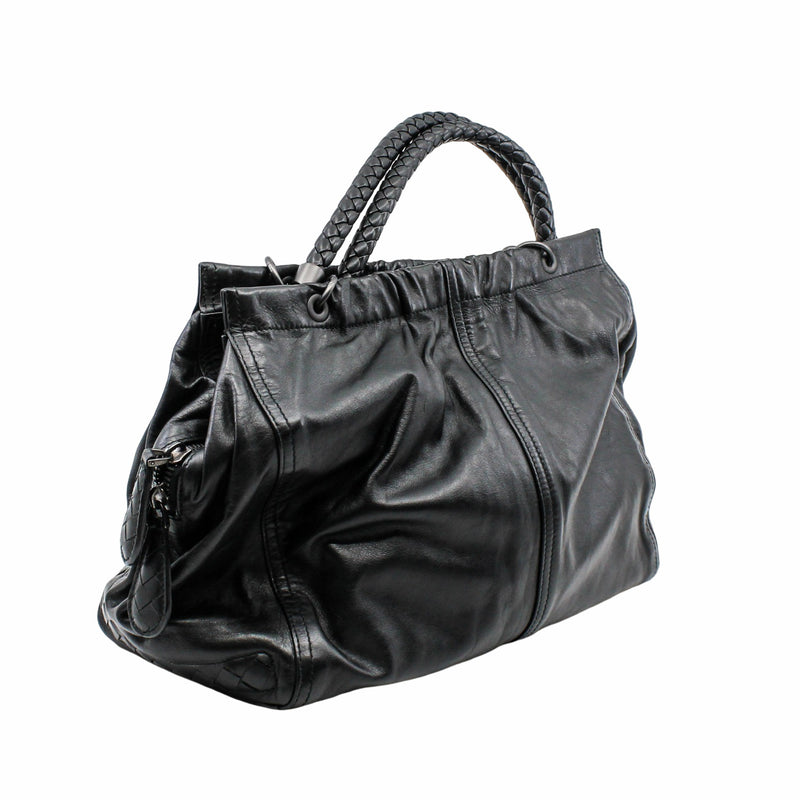 RUCHED TOTE BAG leather black - L'UXE LINK