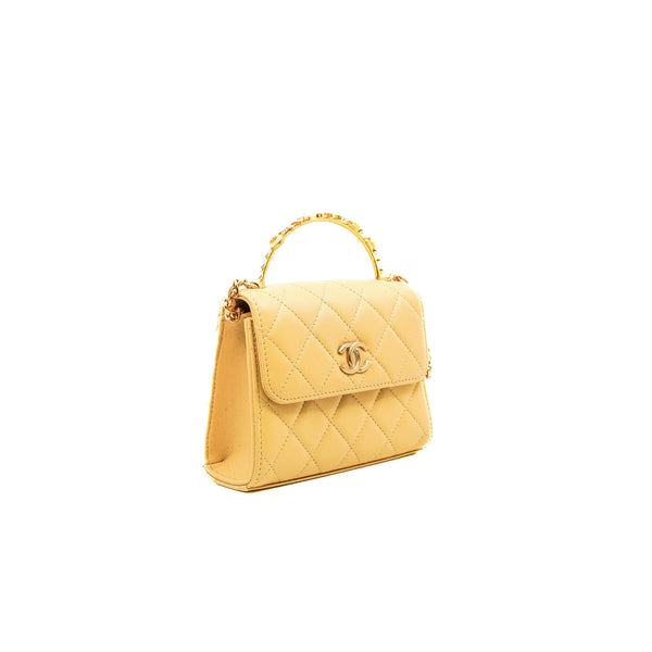 Pearl Enamel Quilted Yellow Lambskin Leather Top Handle Flap Clutch With Chain Seri K540XXXX - L'UXE LINK