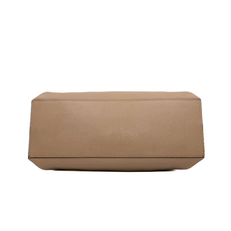 flap bag with bamboo buckle in calfskin beige brown phw