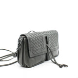 thumbnail Double Pocket Small Grey Flap Intrecciato Nappa Leather Crossbody Bag - L'UXE LINK