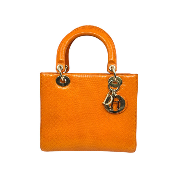 Medium Lady Dior In Snake Skin Orange GHW 2013