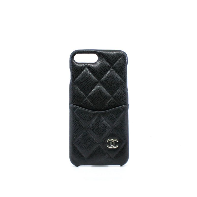 Quilted Caviar Leather Black iPhone 8 Plus Coco Tech Case Seri 27 - L'UXE LINK