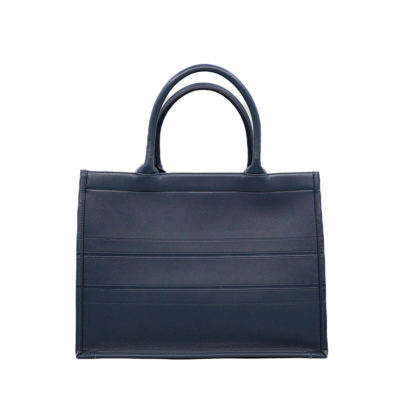 Medium Book Tote In Navy Embossed Leather 2020