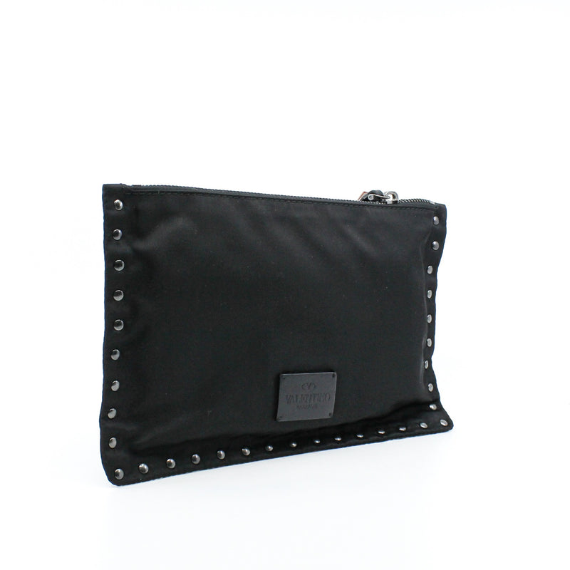 Black Rockstud Studded Nylon Zip Pouch - L'UXE LINK