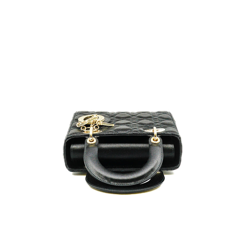 Small Black In Satin Lady Dior With Crystal Buckle GHW With Strap - L'UXE LINK