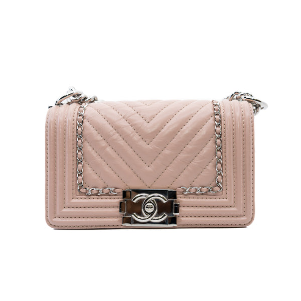 small leboy light pink chevron aged calfskin seri 25 phw - L'UXE LINK