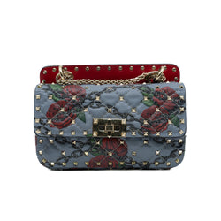 top handle flap bag in blue with rose - L'UXE LINK