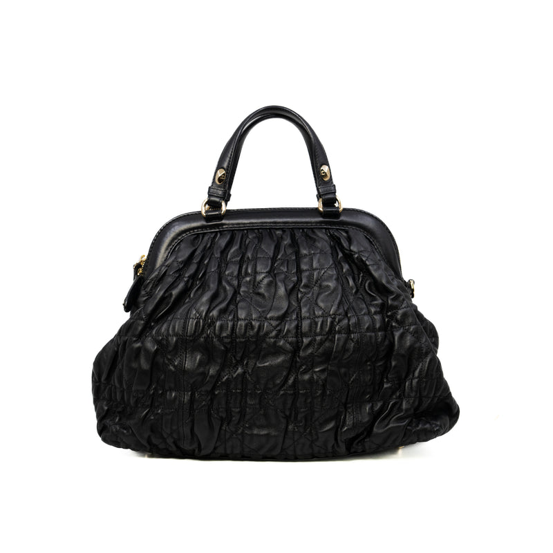 Gaufre Cannage Delices Black Leather Handbag GHW - L'UXE LINK