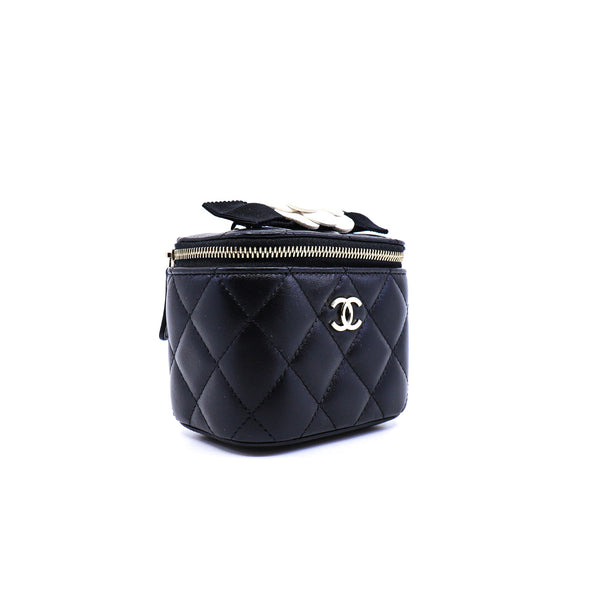 Mini Vanity In Black Lambskin Camellia Classic Chain Shoulder Bag GHW Seri 31 - L'UXE LINK