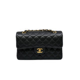 thumbnail Small Classic Black Caviar Leather Double Flap Bag GHW - L'UXE LINK