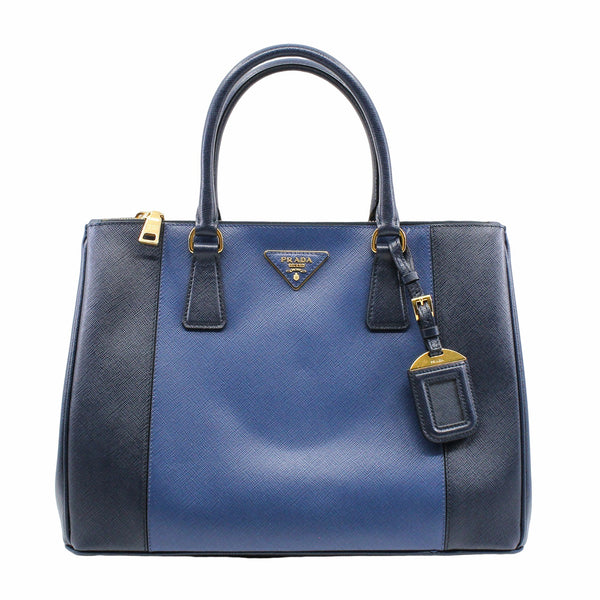 Saffiano Lux Double Zip Tote Large blue navy ghw - L'UXE LINK