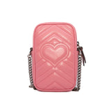 thumbnail GG Pink Calfskin Marmont Mini Phone Holder Bag - L'UXE LINK