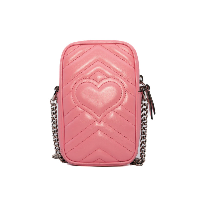 GG Pink Calfskin Marmont Mini Phone Holder Bag - L'UXE LINK