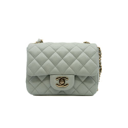 Mini Square Flap Bag Lambskin Grey Green Ghw - L'UXE LINK