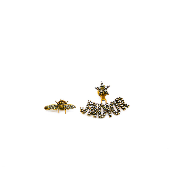 J'adior Bee Aged Gold Metal/Crystal Earrings