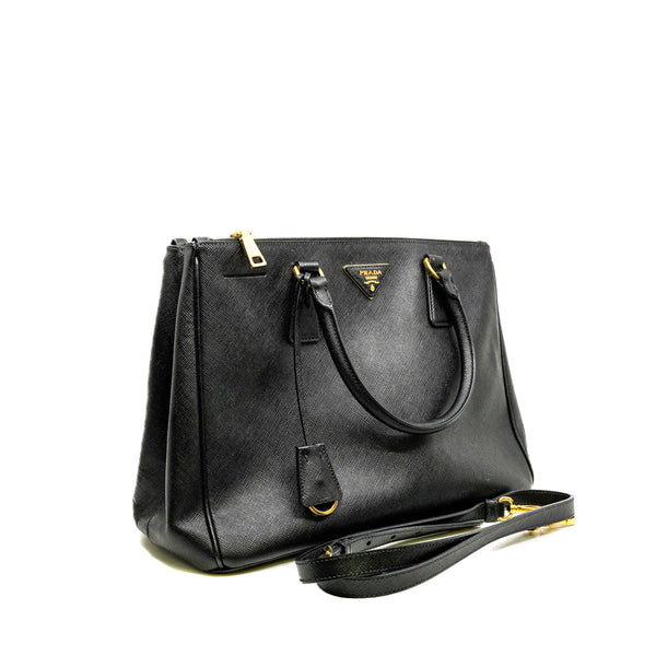 Large Black Saffiano Leather Galleria Bag GHW With Strap