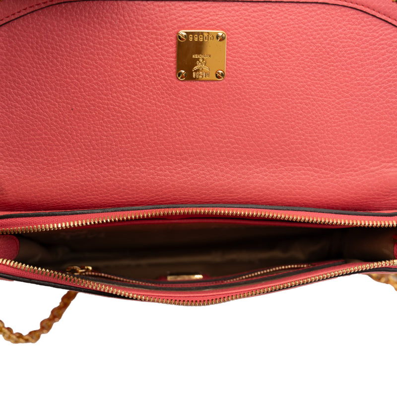 Studded Flap Shoulder Bag  Leather Pink GHW