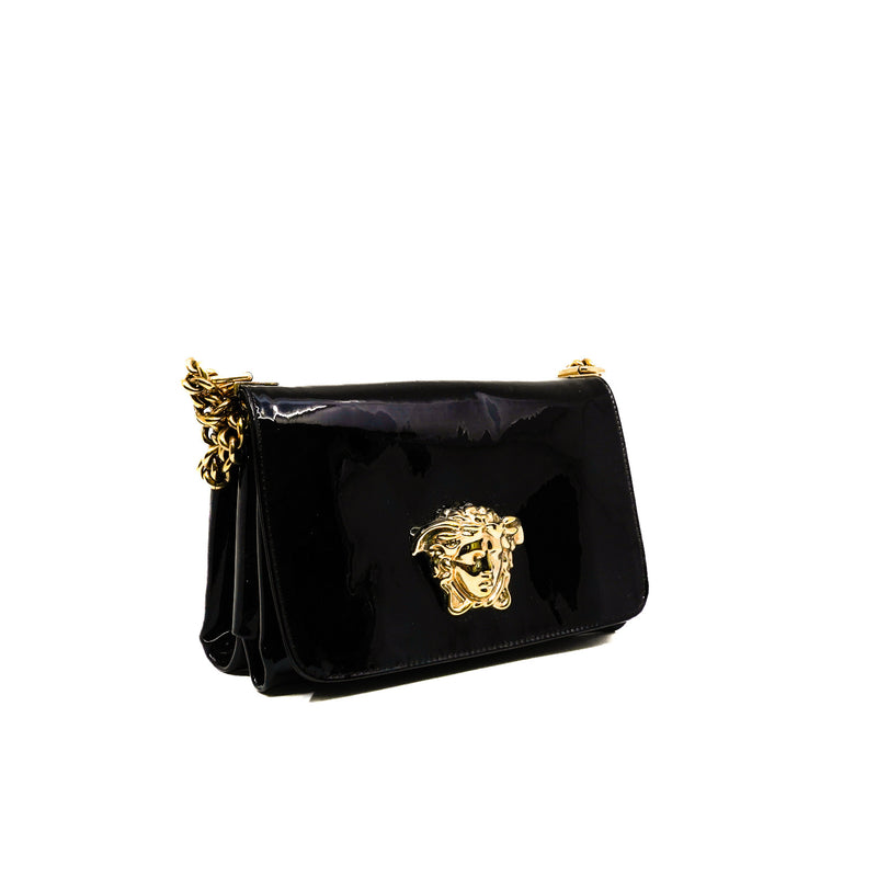 Black Patent Leather Medusa Chain Clutch GHW - L'UXE LINK