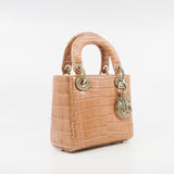 thumbnail Mini Lady Dior In Peach Alligator Leather Handbag Crystal Hardware With Chain - L'UXE LINK