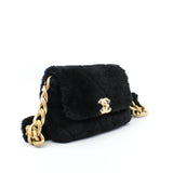 thumbnail Small Black Shearling Quilted Chunky Chain CC Flap Bag GHW Seri 30