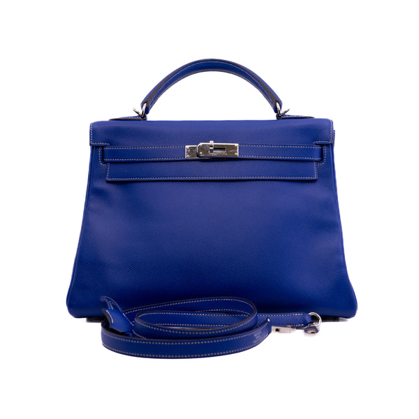 Kelly 32 Epsom Leather Blue Electric PHW O Stamp - L'UXE LINK