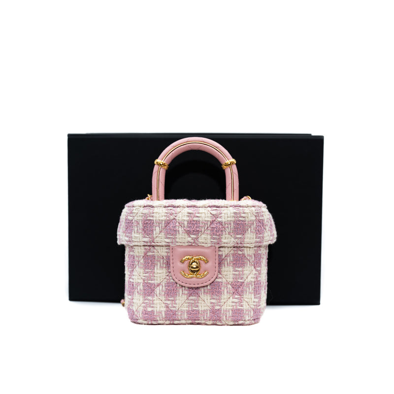 Runway Top Handle In Pink Tweed Vanity Handbag GHW - L'UXE LINK