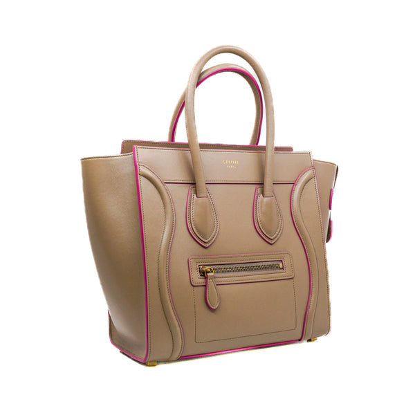 Micro Luggage Drummed Calfskin Dark Beige/Pink Handbag GHW - L'UXE LINK