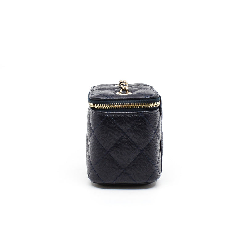 Mini Navy Vanity Case In Caviar Leather Quilted Bag GHW With Chain Seri 29 - L'UXE LINK