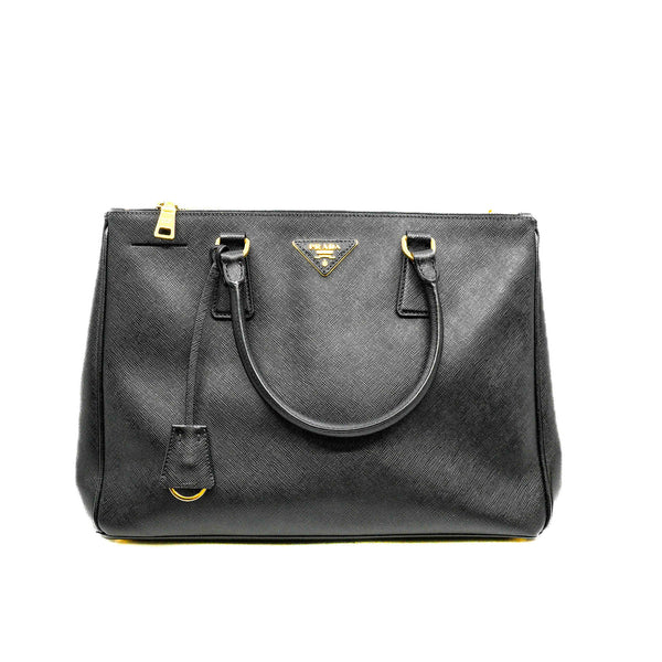 Large Black Saffiano Leather Galleria Bag GHW With Strap