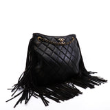 thumbnail Into The Fringe In Black Brown Calfskin Quilted Hobo Bag GHW Seri 19 - L'UXE LINK