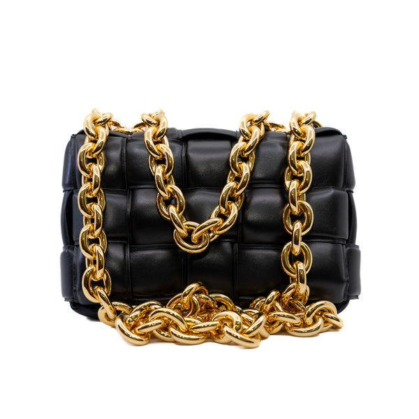 Chain Cassette Padded Black Intreccio Lambskin Leather Crossbody Bag - L'UXE LINK