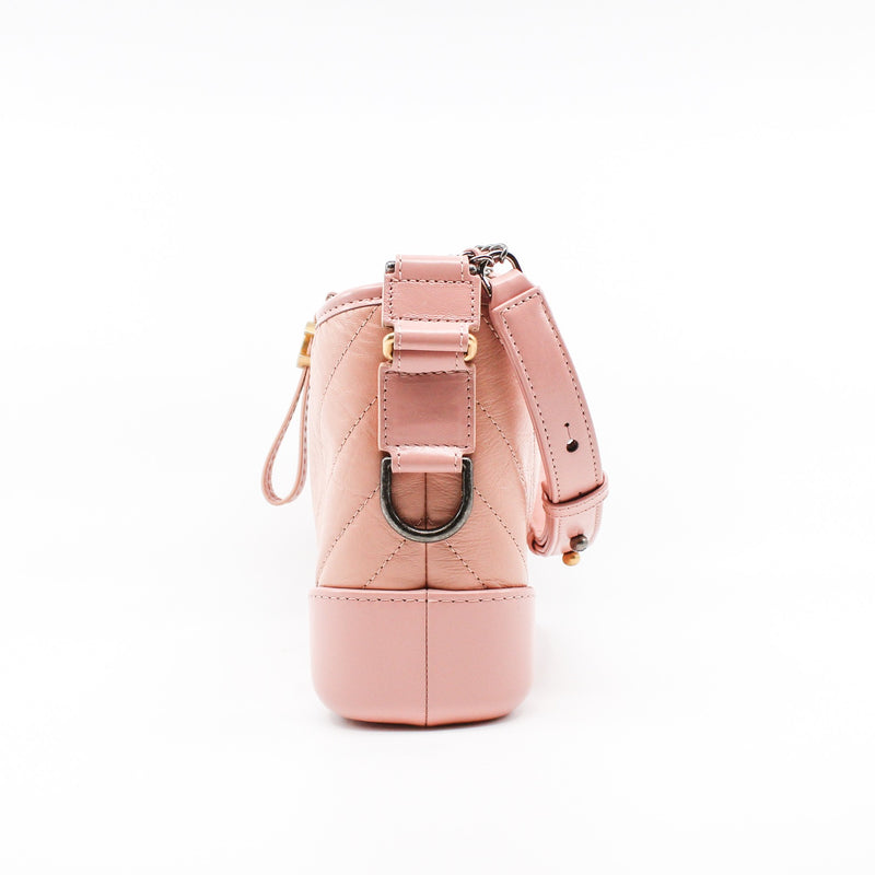 Small Gabrielle Chevron Hobo Handbag In Pink Aged Calfskin Multi Hardware Seri 29 - L'UXE LINK