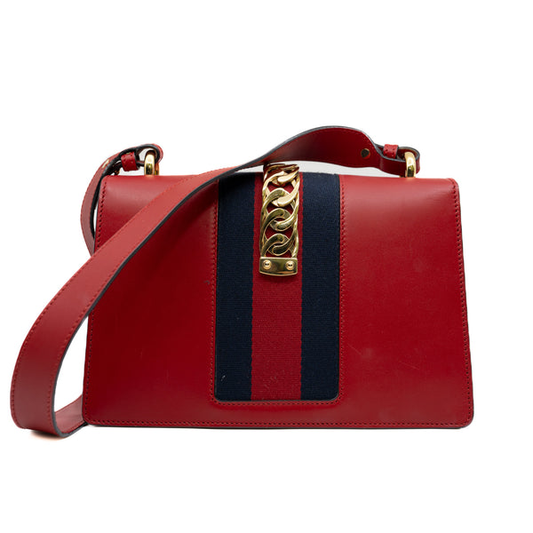 Small Sylvie Red Calfskin Leather Bag GHW