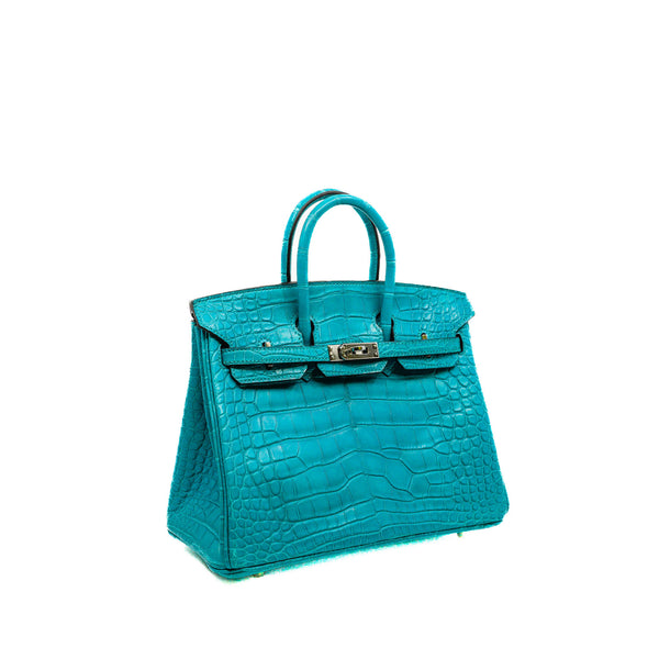 Birkin 25 Alligator Leather In 7F Blue Paon SHW X Stamp