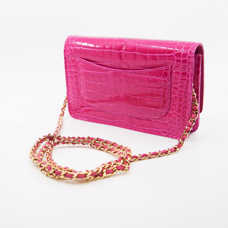 Wallet On Chain Alligator Leather In Pink GHW Seri 24