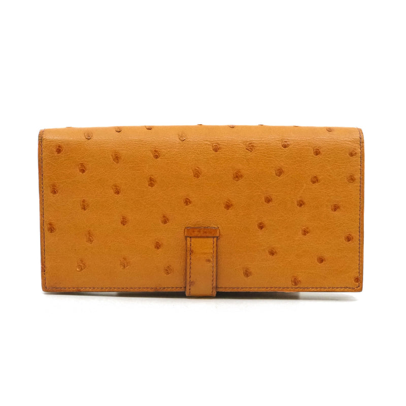 bearn long wallet in ostrich gold A stamp - L'UXE LINK